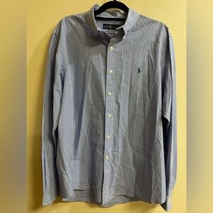 Ralph Lauren Men’s Blue White Plaid LS BD Dress/Casual Shirt Size XL 100% Cotton